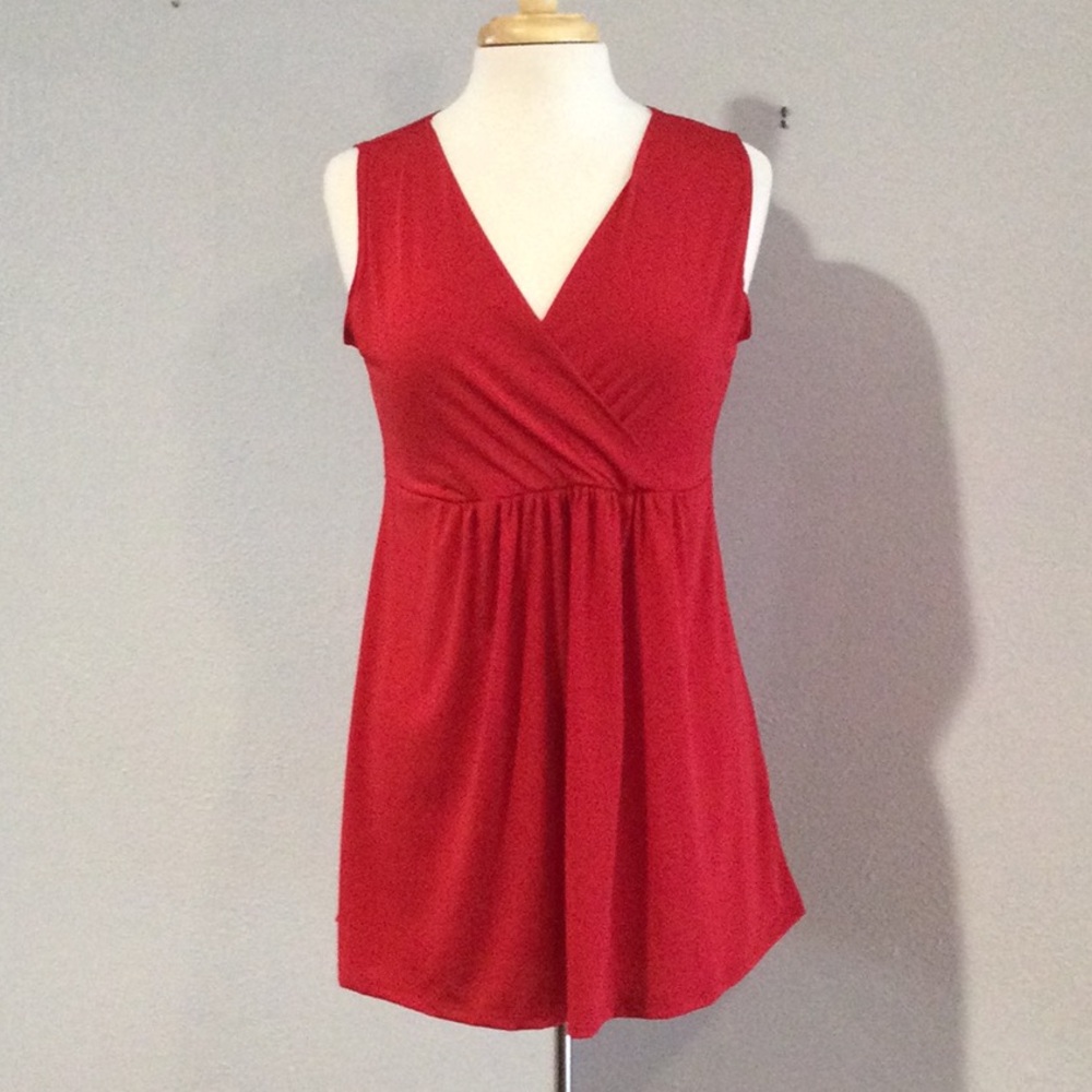 Bella Flore V-Neck Faux Wrap Pleated Waist Sleeveless Vintage Blouson Top Size L